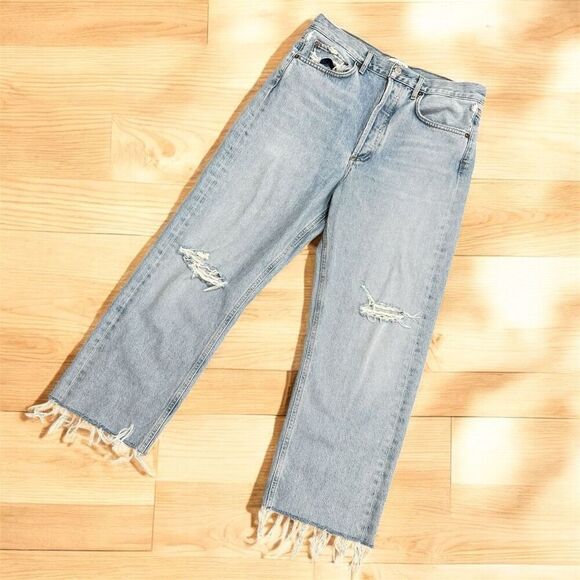 Agolde Mom Dad Jeans Light Wash Distressed High Waisted Straight 27” - Picture 1 of 12